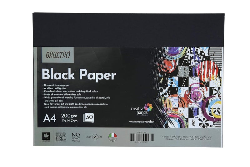 BRUSTRO Black Paper - 200 GSM A4 (Pack of 30 Sheets) - Image 1