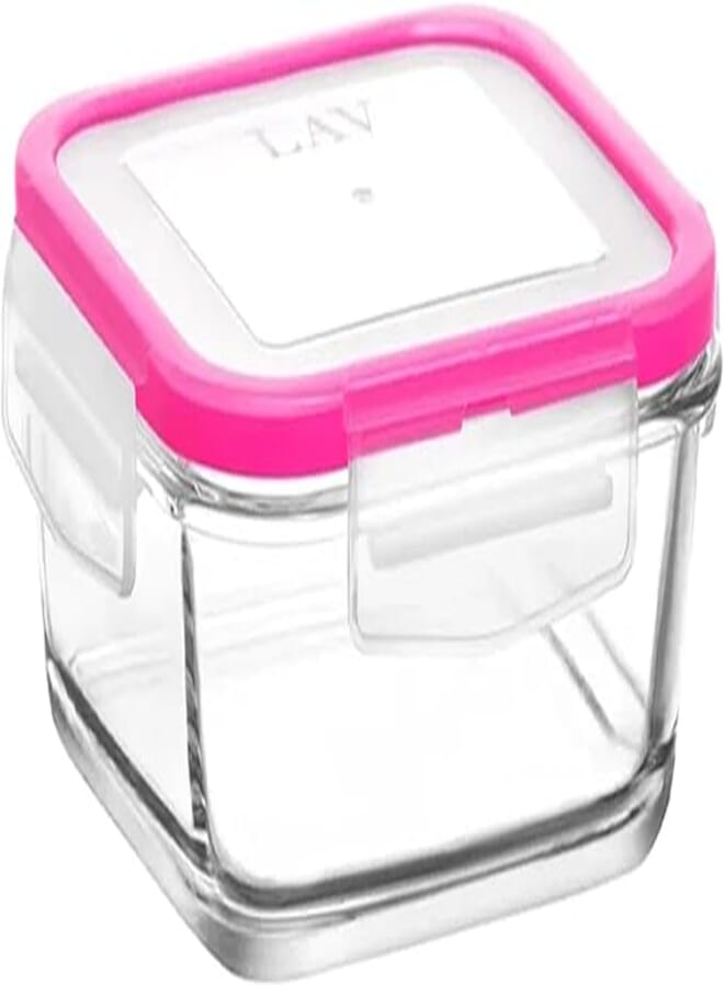 لاف وعاء تخزين زجاجي من لاف فريسكو / غطاء وردي عملي ومحكم / 720 مل - 24.25 أونصة / تصميم أنيق، علامة تجارية موثوقة، شكل جذاب