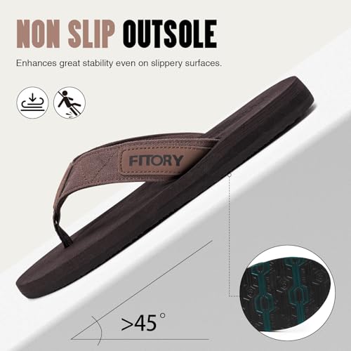 FITORY Men's Flip-Flops, Thongs Sandals Comfort Slippers for Beach Brown Size 8 - Image 5