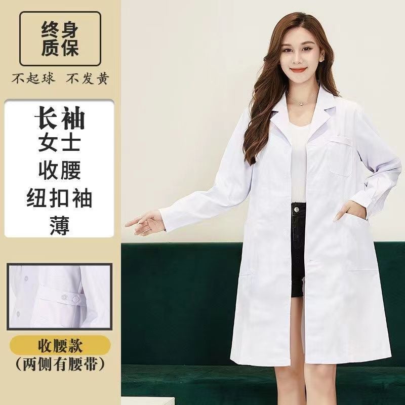 White Coat Long Female Doctor Clothes Summer Short-Sleeved Laboratory Male Doctor Blue Long-Sleeved Thick Slim-Fit Nurse Work Clothes - Image 1