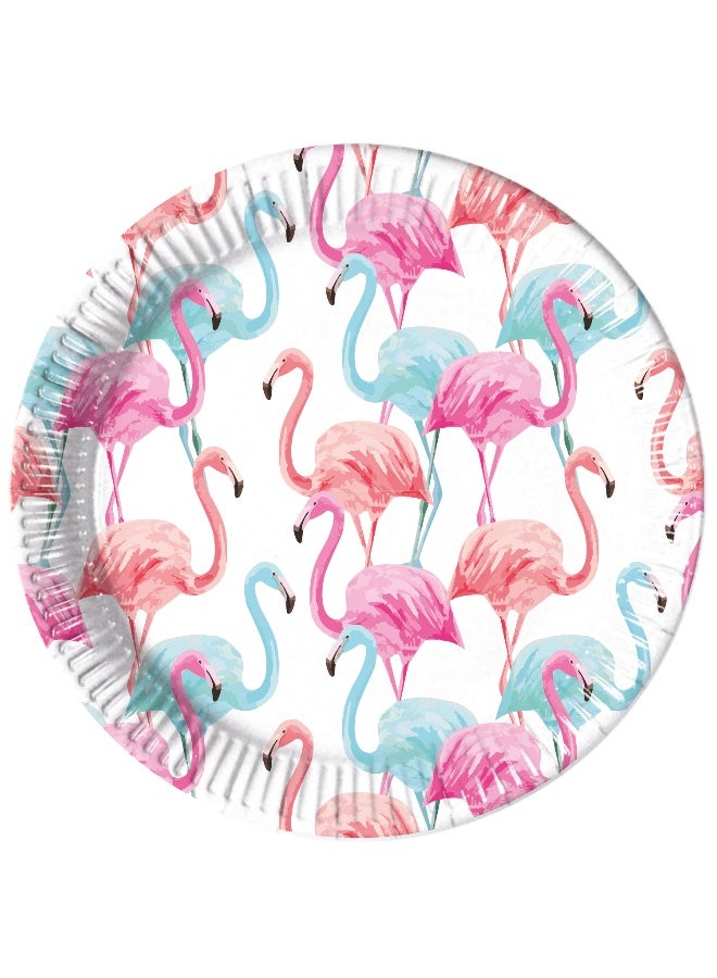 Ciao Flamingo Compostable Paper Plates 23 cm Pack of 8 – Tropical Pink & Blue Flamingo Party Plates – Eco-Friendly Tableware for Birthdays, Summer Events & Outdoor Celebrations - Image 1