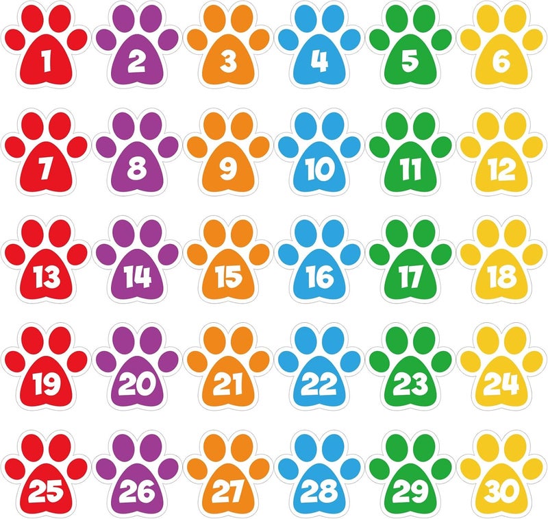 Outus 30 PC Paw Cute Print Classroom Floor Stickers 6 Inch Large Line up Spots Dog Paw Self Adhesive Vinyl Decals Wall Floor Dot Clings Dog Footprint Decals for Room Bedroom Living Room Decoration - Image 1