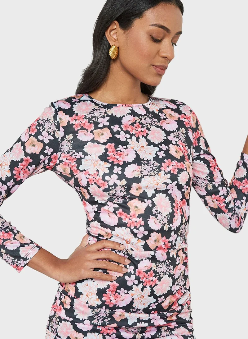 SIVVI for HANIYA Floral Ruched Midi Dress