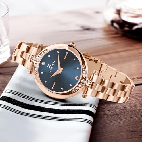 Daniel Klein Analog Dark Teal Round Dial Rose Gold Metal Strap Stone-Studded Water-Resistant Wrist Watch for Women Girls, Ladies DK.1.12320-9 - Image 2