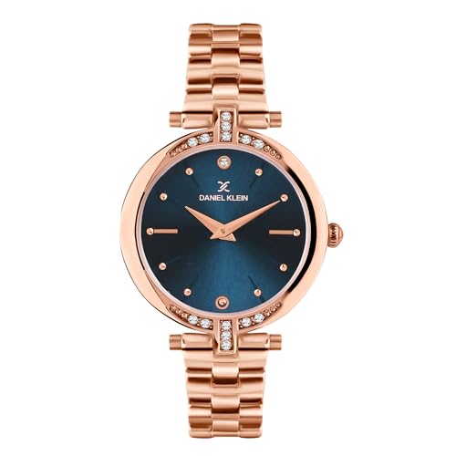 Daniel Klein Analog Dark Teal Round Dial Rose Gold Metal Strap Stone-Studded Water-Resistant Wrist Watch for Women Girls, Ladies DK.1.12320-9 - Image 1