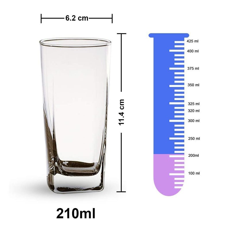 Crocera Desire Series Long Tumbler Juice Glass Set of 6 pcs Square 220ml Super Transparent Borosilicate Glass - Image 4