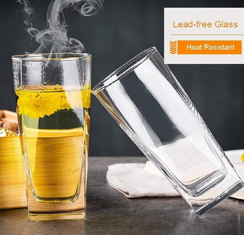 Crocera Desire Series Long Tumbler Juice Glass Set of 6 pcs Square 220ml Super Transparent Borosilicate Glass - Image 3
