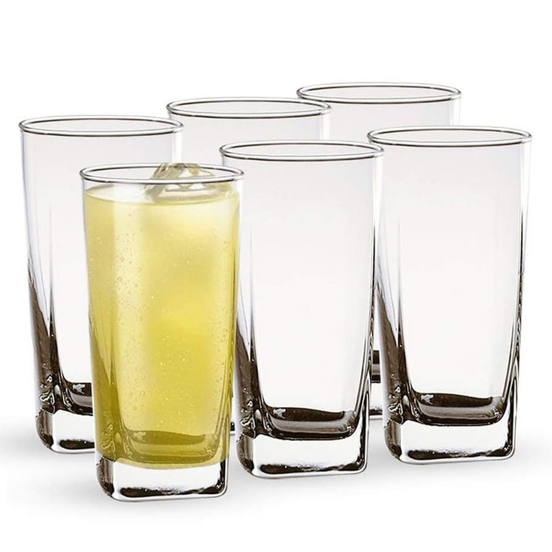 Crocera Desire Series Long Tumbler Juice Glass Set of 6 pcs Square 220ml Super Transparent Borosilicate Glass - Image 1
