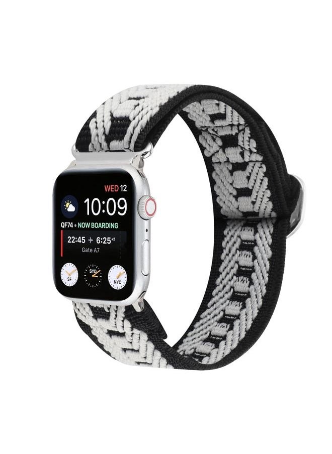 Generic Replacement Strap For Apple Watch Ultra 49mm&Watch Ultra 2 49mm / Series 9&8&7 45mm / SE 3&SE 2&6&SE&5&4 44mm / 3&2&1 42mm Buckle Elastic Nylon Watch Band Black White 