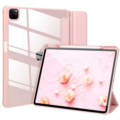 APHBZGE Case for iPad Pro 12.9 Inch with Pencil Holder 2022/2021/2020/2018, Slim Trifold Smart Protective Cover, Soft TPU Back Case with Auto Sleep/Wake for iPad Pro 12.9" 6th/5th/4th/3th Generation,Pink - Image 1