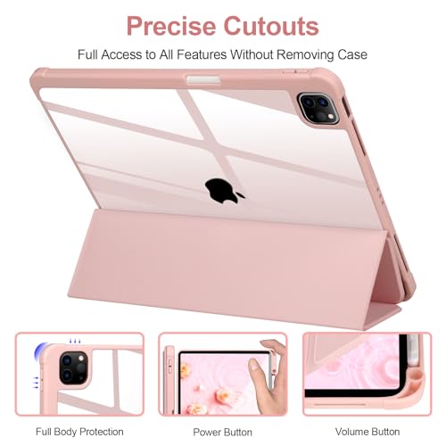 APHBZGE Case for iPad Pro 12.9 Inch with Pencil Holder 2022/2021/2020/2018, Slim Trifold Smart Protective Cover, Soft TPU Back Case with Auto Sleep/Wake for iPad Pro 12.9" 6th/5th/4th/3th Generation,Pink - Image 3