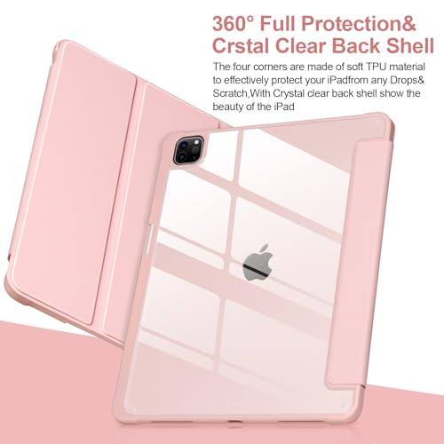 APHBZGE Case for iPad Pro 12.9 Inch with Pencil Holder 2022/2021/2020/2018, Slim Trifold Smart Protective Cover, Soft TPU Back Case with Auto Sleep/Wake for iPad Pro 12.9" 6th/5th/4th/3th Generation,Pink - Image 4