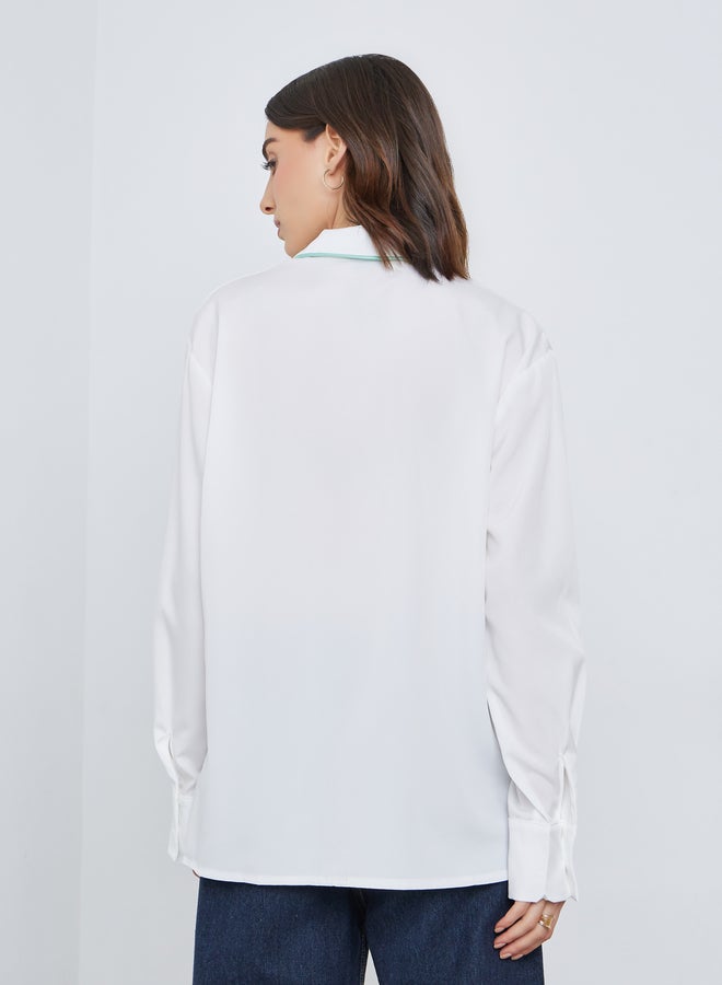 Take Two Solid Buttoned Long Sleeve Shirt with Chest Pocket - Image 4