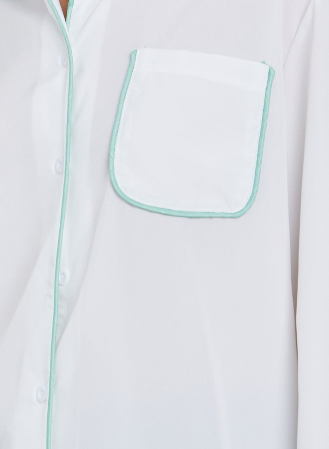 Take Two Solid Buttoned Long Sleeve Shirt with Chest Pocket - Image 3