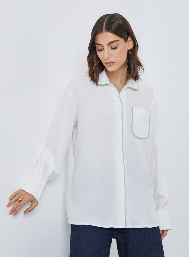 Take Two Solid Buttoned Long Sleeve Shirt with Chest Pocket - Image 1