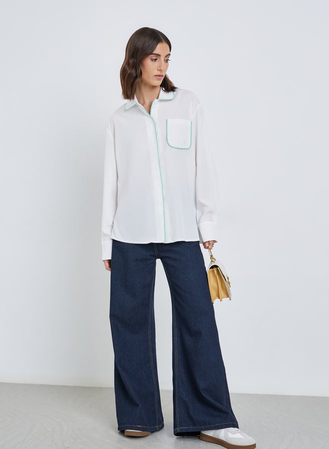 Take Two Solid Buttoned Long Sleeve Shirt with Chest Pocket - Image 2