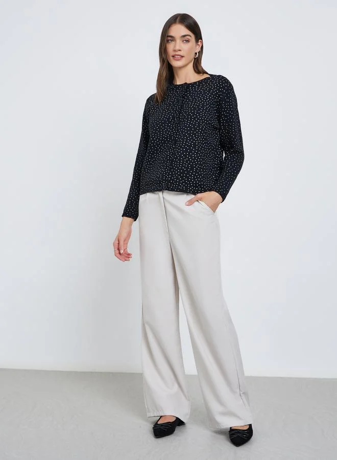 ستايلي كارديجان محبوك بنقاط بقصة عادية