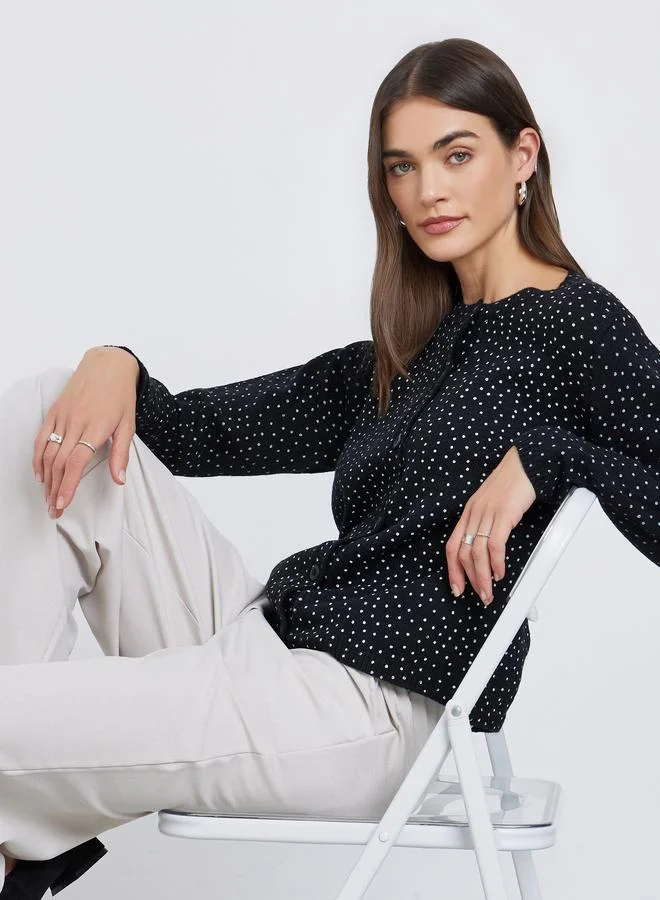 Styli Black Regular Fit Dotted Knit Cardigan