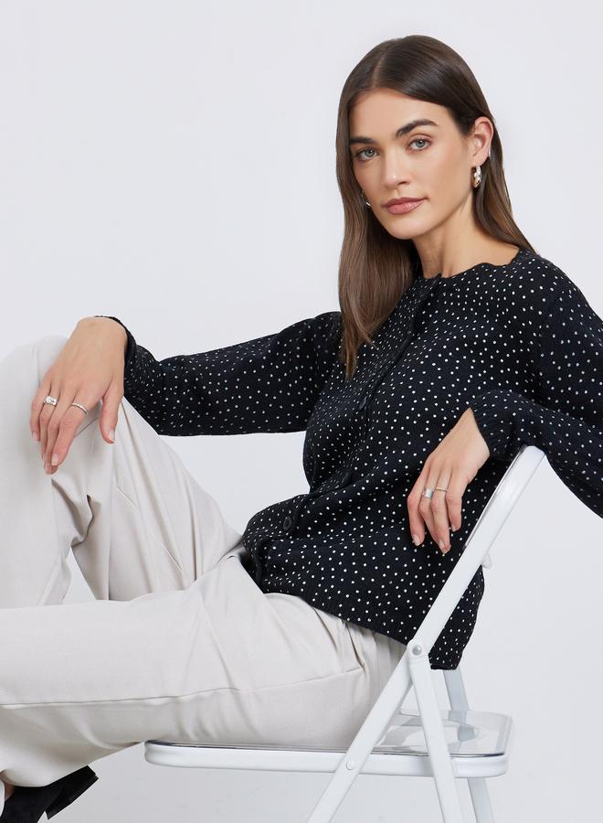 Styli Black Regular Fit Dotted Knit Cardigan - Image 1