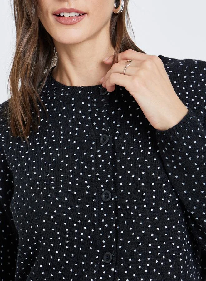 Styli Black Styli Black Regular Fit Dotted Knit Cardigan for Women | Best Price UAE