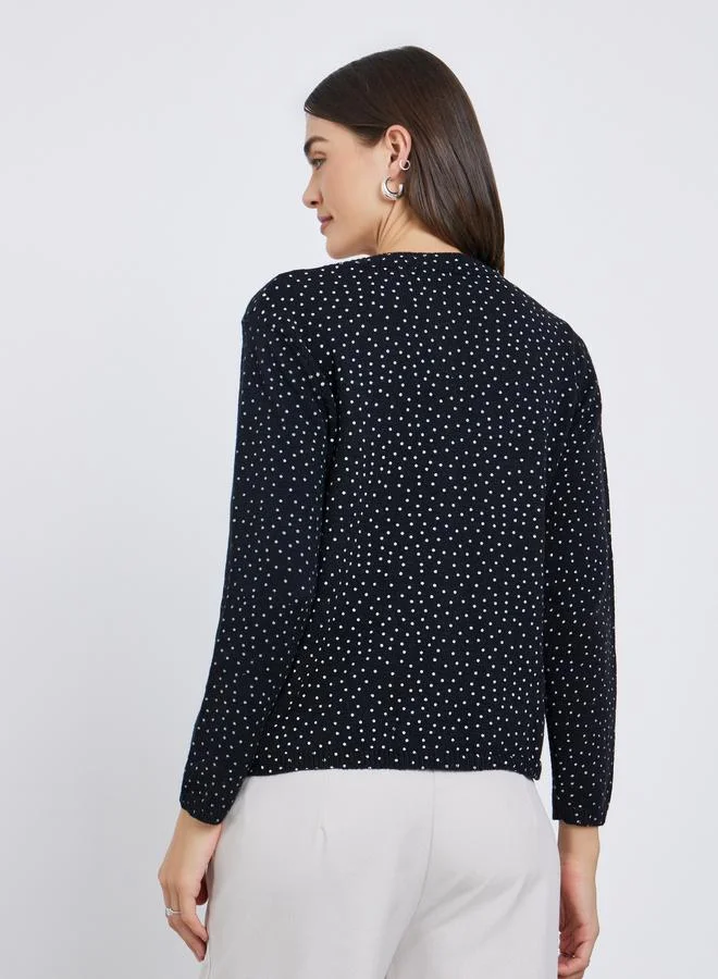 Styli Black Styli Black Regular Fit Dotted Knit Cardigan for Women | Best Price UAE