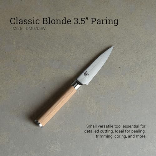Shun Classic Blonde 3.5" Paring Knife, Handcrafted Japanese Vegetable & Fruit Knife, VG-MAX Core with Damascus Stainless Steel Cladding, Pakkawood Handle, Small Tool for Peeling, Coring & Cutting - Image 2