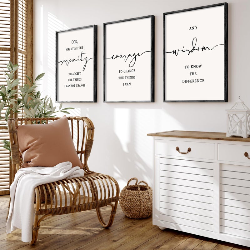 Houmury Serenity Prayer Wall Art Set of 3 - Framed Christian Scripture Wall Decor 12x16â€ - Bible Verses for Home Decor - â€œGod Grant Me Serenityâ€ - Image 3