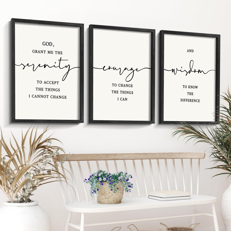 Houmury Serenity Prayer Wall Art Set of 3 - Framed Christian Scripture Wall Decor 12x16â€ - Bible Verses for Home Decor - â€œGod Grant Me Serenityâ€ - Image 1