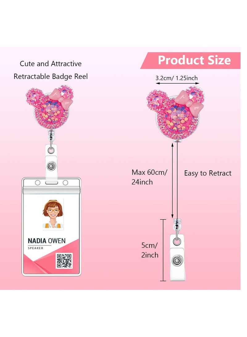 Excefore 3 Pack Bling Glitter Badge Reel Holders Retractable Cute Handmade Cartoon Mouse-Shaped ID Name Card Holder with Alligator Clip for Work Office Nurse Teacher - Image 3