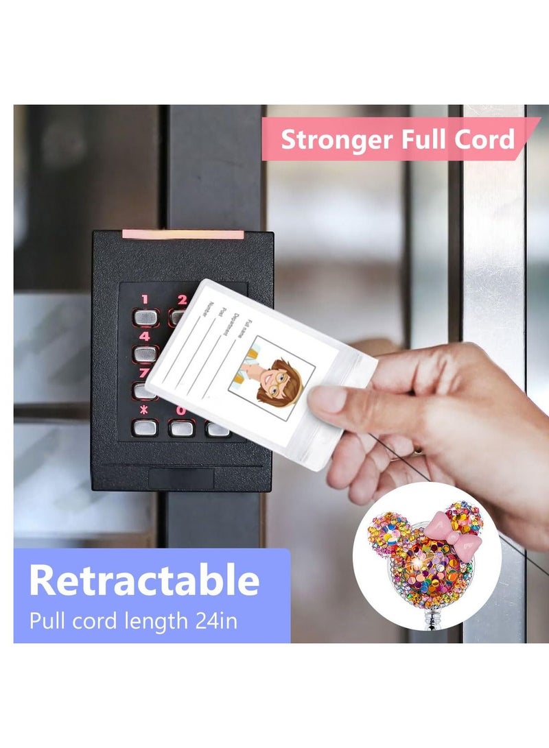 Excefore 3 Pack Bling Glitter Badge Reel Holders Retractable Cute Handmade Cartoon Mouse-Shaped ID Name Card Holder with Alligator Clip for Work Office Nurse Teacher - Image 4