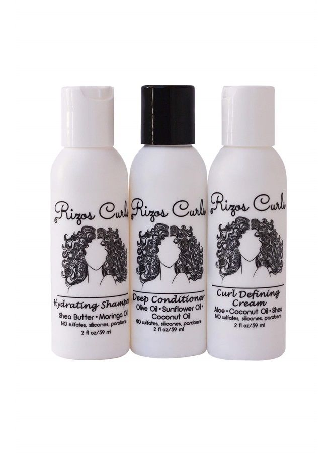 Rizos Curls مجموعة السفر الثلاثية للشعر المجعد: كريم تحديد التجاعيد، شامبو، بلسم (2 أونصة سائلة لكل منهما) - Image 1