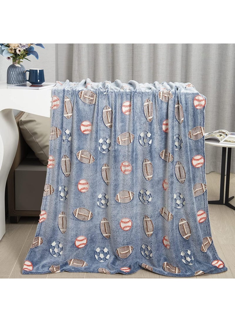 TEMSON - TEMSON Blankets for Kids – Glow in The Dark Blanket, Football Print, Light Weight Soft Cozy All Weather Blankets for Toddlers Baby Boys & Girls - Image 1