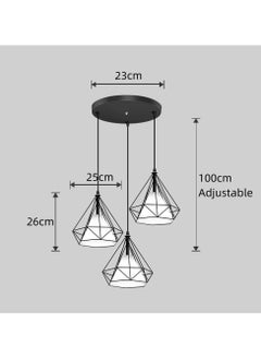 SP SUPER POWER 3-Light Industrial Pendant Light Fixture Modern Black Farmhouse Hanging Lamp Adjustable Height Diamond Shape Ceiling Light for Kitchen Island Dining Room Living Room Bedroom  - Image 2