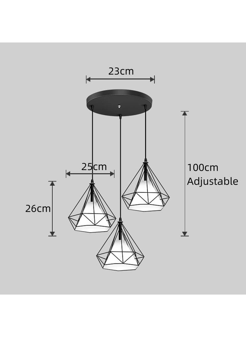 أس بي قوة عظمى 3-Light الصناعية قلادة ضوء لاعبا اساسيا الحديثة مزرعة سوداء معلقة مصباح قابل للتعديل ارتفاع الماس شكل ضوء السقف للمطبخ جزيرة غرفة الطعام غرفة المعيشة غرفة نوم  - Image 2