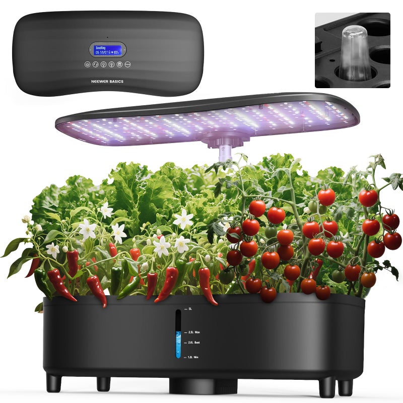 NEEWER Basics Silent Aeroponics Growing System Kit, Hydroponics with Atomization Tech LED Grow Light 3 Modes 15 Seed Pods Timer LCD, Indoor Gardening Plant Food Vegetable Herb Garden Planter, HGS02 - Image 1
