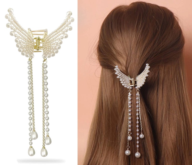 RedChimes 1-Pcs Pearl Butterfly Hair Claw Clip Korean Style Large Hair Clutcher for Thick Hair, Stylish Hair Accessory for Women & Girls - Image 1