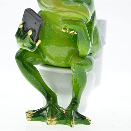 Queemie® Funny Frog Sitting on Toilet Figurine, Thinker Froggy Sculpture Statue, Mascot Frogs Animals Resin Crafts Collectible Figurines for Home Office Bathroom Garden Decoration - Image 4