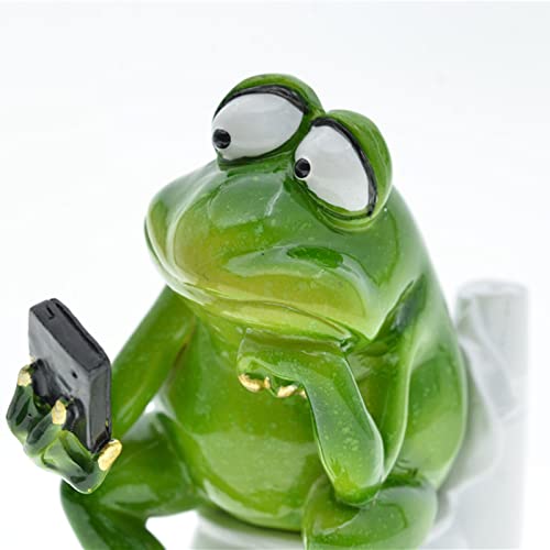 Queemie® Funny Frog Sitting on Toilet Figurine, Thinker Froggy Sculpture Statue, Mascot Frogs Animals Resin Crafts Collectible Figurines for Home Office Bathroom Garden Decoration - Image 3