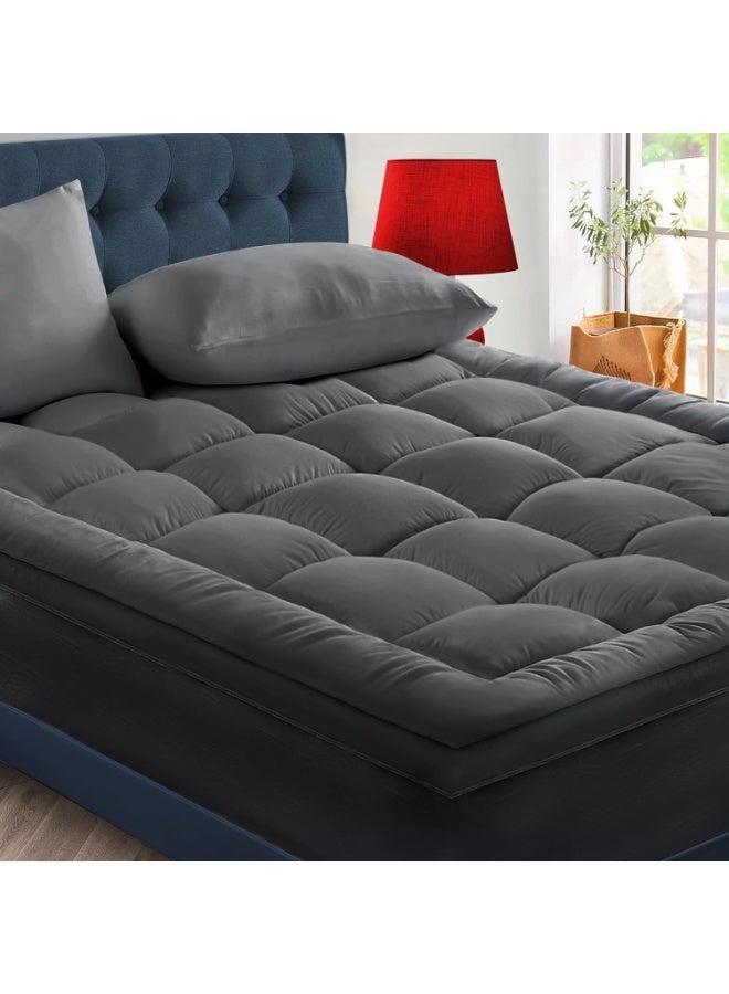 مرتبة فاخرة مزدوجة 600 GSM - 120 x 200+6 سم - وسادة سرير فائقة النعومة مع أربطة مرنة، سميكة جداً وقابلة للتنفس، راحة فندقية، رمادي - Image 1