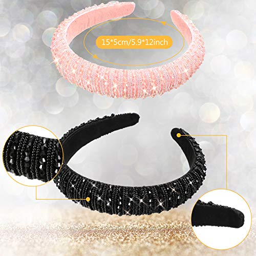 Syhood 5 Pcs Rhinestone Padded Headband Valentines Crystal Diamond Beaded Bling Glitter Headband Wide Edge Headwear Rhinestone Embellished Headpiece Gift Wedding Hair AccessoryMixed Color - Image 5