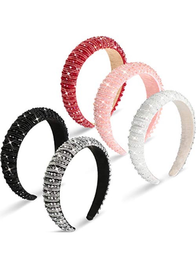 Syhood 5 Pcs Rhinestone Padded Headband Valentines Crystal Diamond Beaded Bling Glitter Headband Wide Edge Headwear Rhinestone Embellished Headpiece Gift Wedding Hair AccessoryMixed Color - Image 1