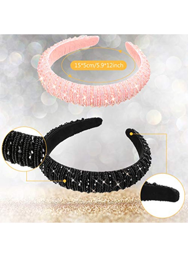 Syhood 5 Pcs Rhinestone Padded Headband Valentines Crystal Diamond Beaded Bling Glitter Headband Wide Edge Headwear Rhinestone Embellished Headpiece Gift Wedding Hair AccessoryMixed Color - Image 4