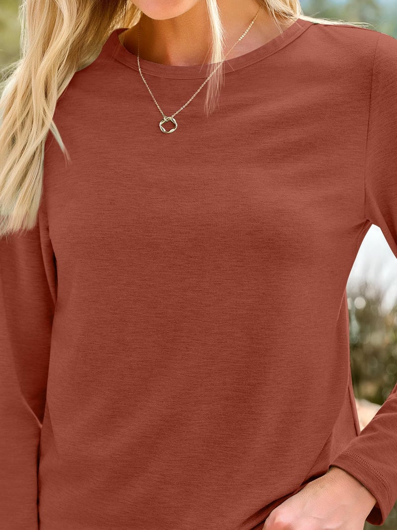 AUTOMET Womenâ€˜s Basic Long Sleeve Crewneck, Plus Size Winter & Spring Top, Casual Fall Tee for Teacher & Everyday Outfits 01Rust M - Image 5