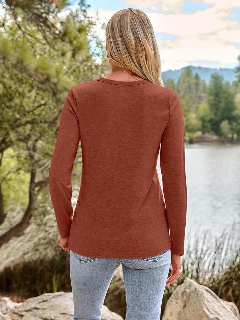 AUTOMET Womenâ€˜s Basic Long Sleeve Crewneck, Plus Size Winter & Spring Top, Casual Fall Tee for Teacher & Everyday Outfits 01Rust M - Image 4