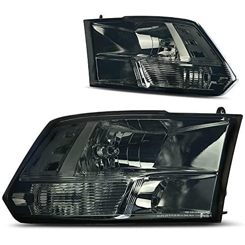 DWVO Headlights Assembly Compatible with 2009-2018 Dodge Ram 1500 2500 3500/2019-2022 Ram 1500 Classic Pickup Quad Headlamp Replacement Smoke Lens Clear Reflector (Only for Quad Models) - Image 1