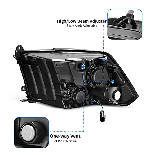 DWVO Headlights Assembly Compatible with 2009-2018 Dodge Ram 1500 2500 3500/2019-2022 Ram 1500 Classic Pickup Quad Headlamp Replacement Smoke Lens Clear Reflector (Only for Quad Models) - Image 3