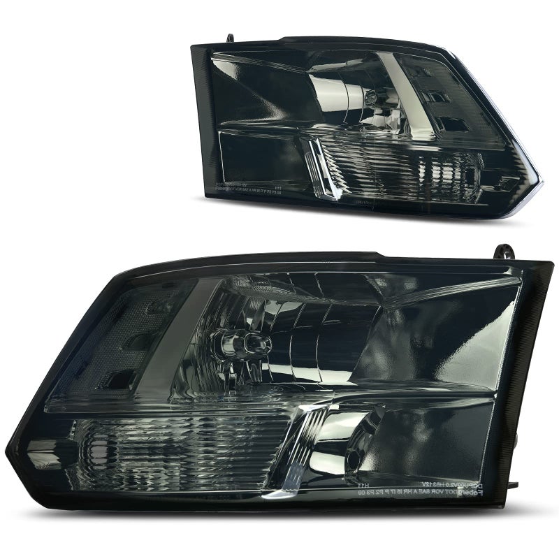 DWVO Headlights Assembly Compatible with 2009-2018 Dodge Ram 1500 2500 3500/2019-2022 Ram 1500 Classic Pickup Quad Headlamp Replacement Smoke Lens Clear Reflector (Only for Quad Models) - Image 4