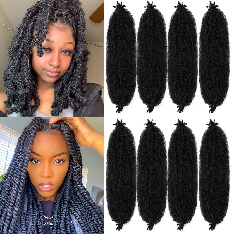 Springy Afro Twist Hair 8 Packs Marley Twist Braiding Hair Pre Separated Spring Twist Hair for Faux Locs Crochet Hair Kinky Twist for Braiding Synthetic Hair Extensions 1b 24inchPack of 8
