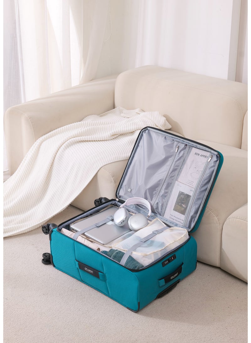 LIGHTGO 6947 large size Suitcase check in Suitcase soft spinner luggage 28inch with TSA lock waterproof zipper travel case Turquoise color ultra-light case with half expandable - Image 3