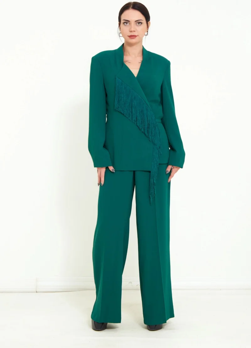 موداتاليكا Women's Trousers Long Sleeve Jacket Tassel Detail Stylish Two Piece Suit